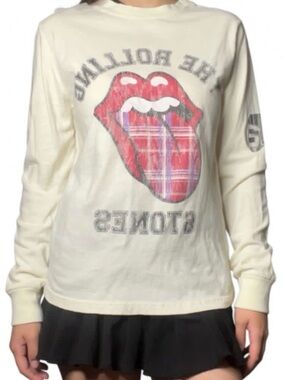 The Rolling Stones Cream Long-Sleeve Tee with Red Plaid Tongue Graphic